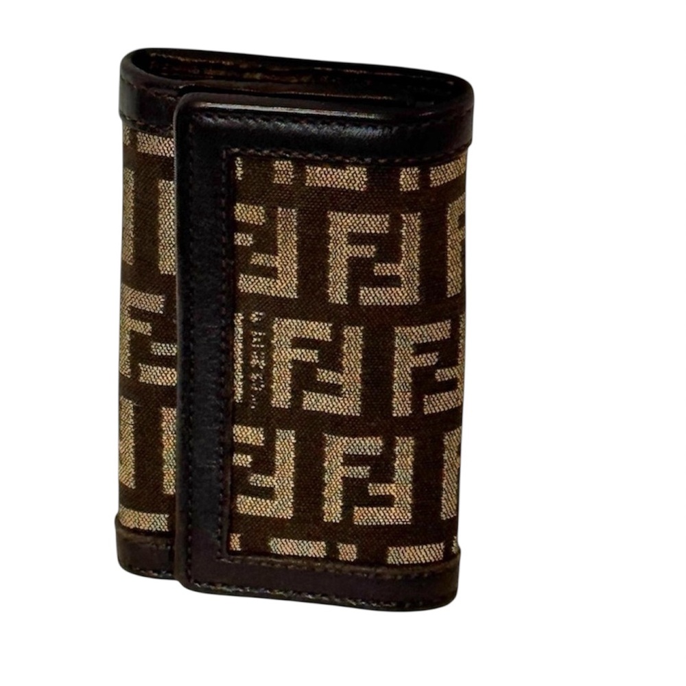 Fendi Zucca Monogram Key Case 6 Gun Metal Key Loops- Pristine Condition